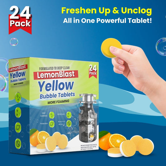 LemonBlast Yellow Bubble Tablets – Odor Eliminator + Blockage Remover ( 24 Pcs Pack )